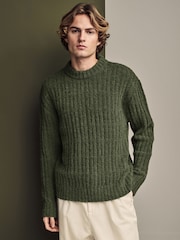 Green Relaxed Fit Bouclé Textured Stripe Crew Jumper - Image 4 of 8