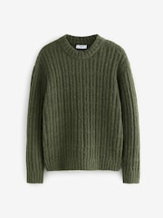 Green Relaxed Fit Bouclé Textured Stripe Crew Jumper - Image 6 of 8