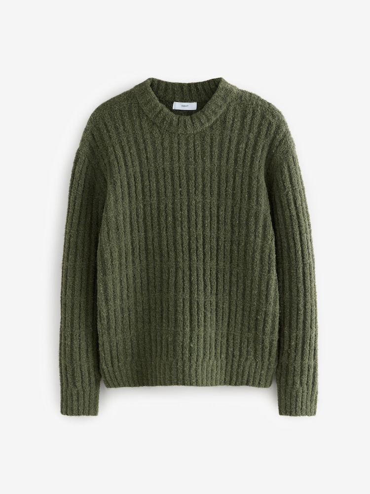 Green Relaxed Fit Bouclé Textured Stripe Crew Jumper - Image 6 of 8