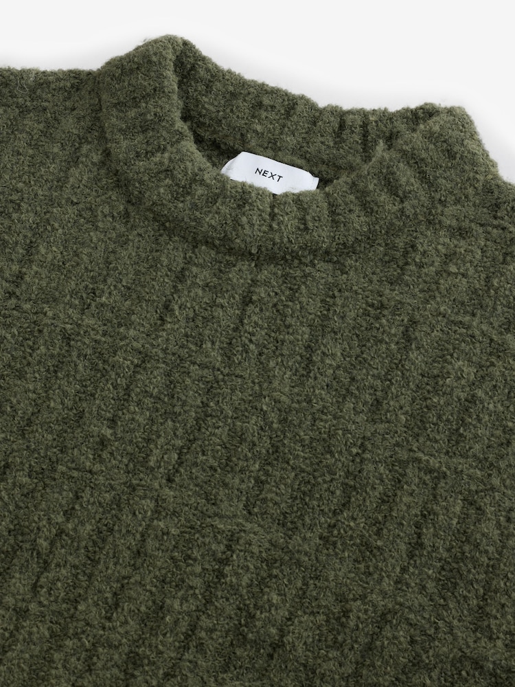 Green Relaxed Fit Bouclé Textured Stripe Crew Jumper - Image 7 of 8