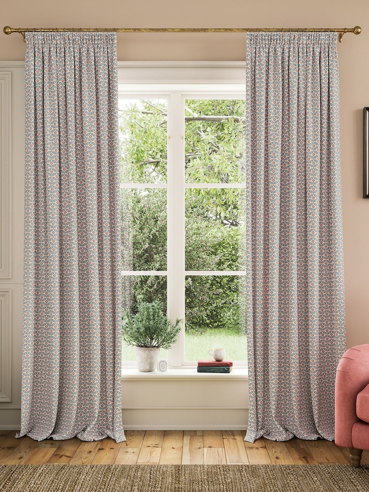 Joules Blue/Creme Floral Foulard Lined Pencil Pleat Pencil Pleat Curtains - Image 1 of 3