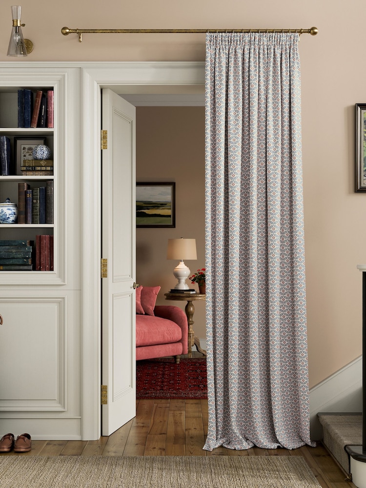 Joules Blue/Creme Floral Foulard Lined Pencil Pleat Pencil Pleat Curtains - Image 2 of 3