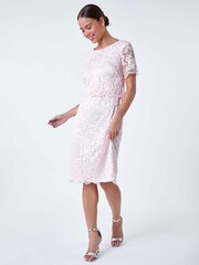 Roman Pink Lace Overlay Stretch Dress - Image 2 of 5