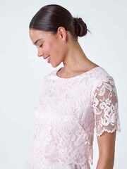 Roman Pink Lace Overlay Stretch Dress - Image 4 of 5
