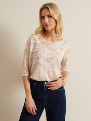 Phase Eight Pink Nori Printed 100% Linen Top - Image 1 of 7