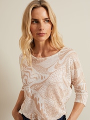 Phase Eight Pink Nori Printed 100% Linen Top - Image 4 of 7
