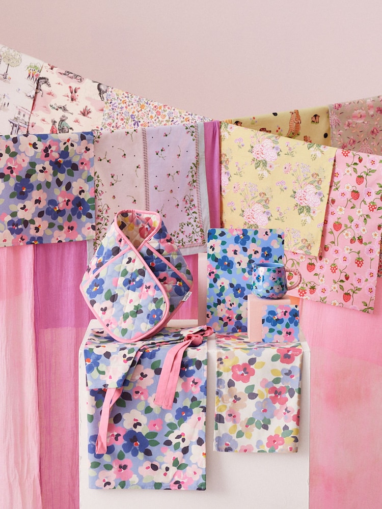 Cath Kidston Painted Pansies Tea 100% Cotton Towels Set Of 4 - Image 2 of 2