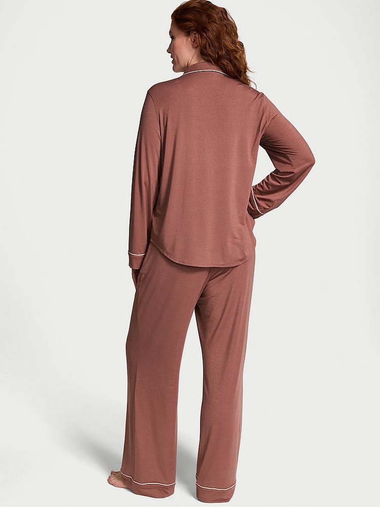 Victoria's Secret Vintage Rose Pink Lurex Stripe Modal Long Pyjama Set - Image 2 of 4