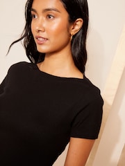 Friends Like These Black Short Sleeve Jersey Cotton Ribbed Boat Neck T-Shirt - Image 2 of 4
