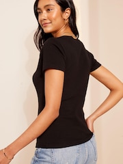 Friends Like These Black Short Sleeve Jersey Cotton Ribbed Boat Neck T-Shirt - Image 4 of 4