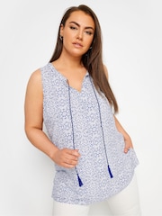 Blau - Yours Curve Ärmellose Bluse mit Bindekragen - Bild 2 von 5