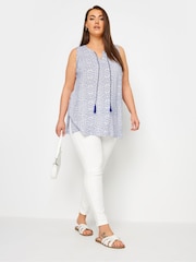 Blau - Yours Curve Ärmellose Bluse mit Bindekragen - Bild 3 von 5
