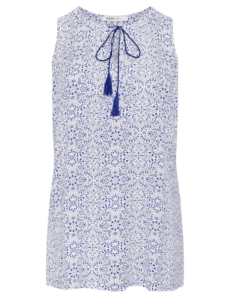 Blau - Yours Curve Ärmellose Bluse mit Bindekragen - Bild 5 von 5