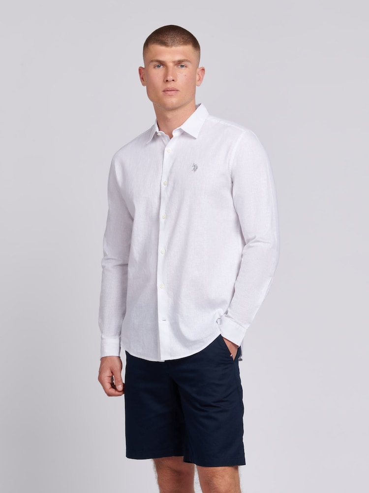 U.S. Polo Assn. White Linen Blend Mens Shirt - Image 1 of 7