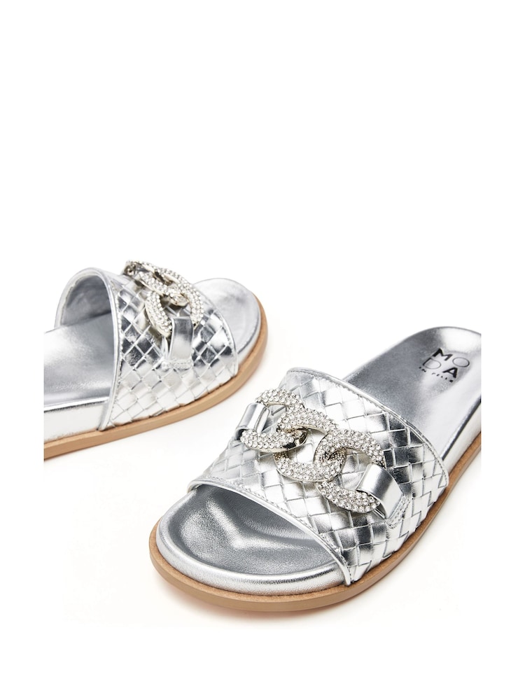 Moda in Pelle Ocarina Glitz Trim Woven Black Mules - Image 4 of 4