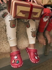 Red Christmas Lined Clog Slippers - Image 1 of 8