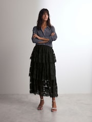 Black Lace Tiered Maxi Skirt - Image 1 of 7