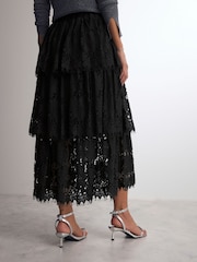 Black Lace Tiered Maxi Skirt - Image 2 of 7