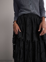 Black Lace Tiered Maxi Skirt - Image 4 of 7