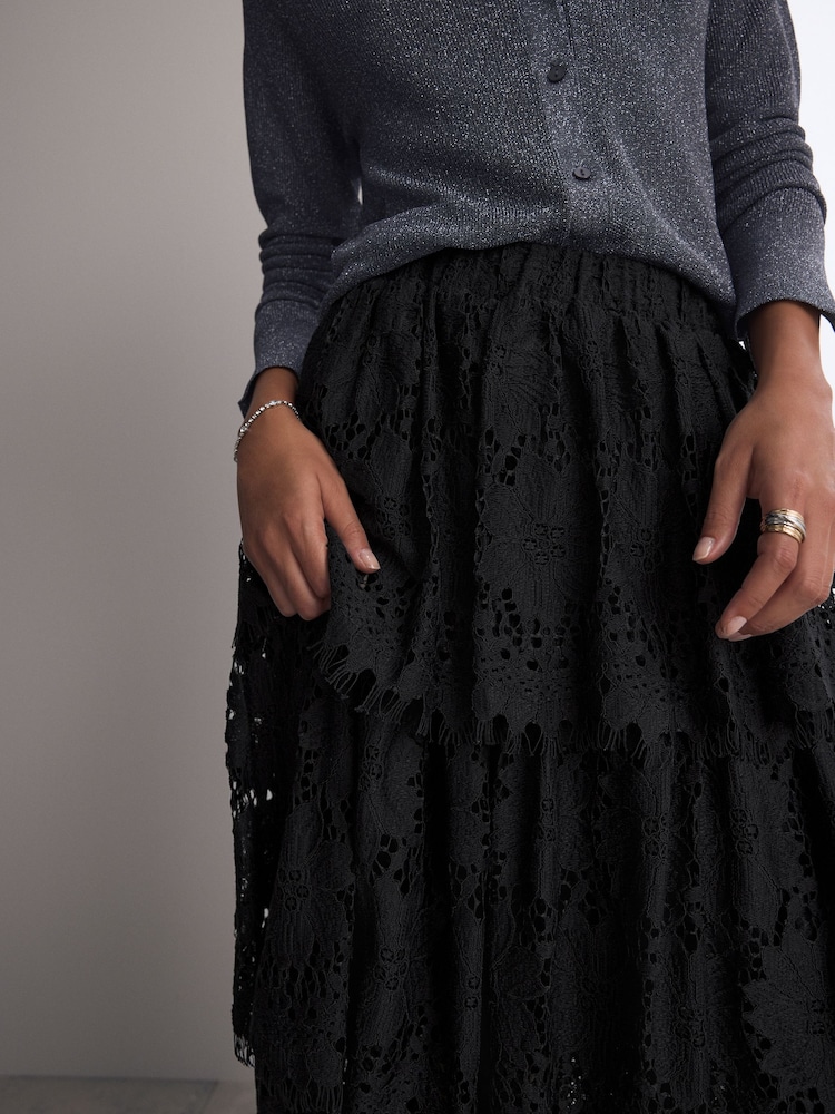 Buy Black Lace Tiered Maxi Skirt from the Next UK online shop