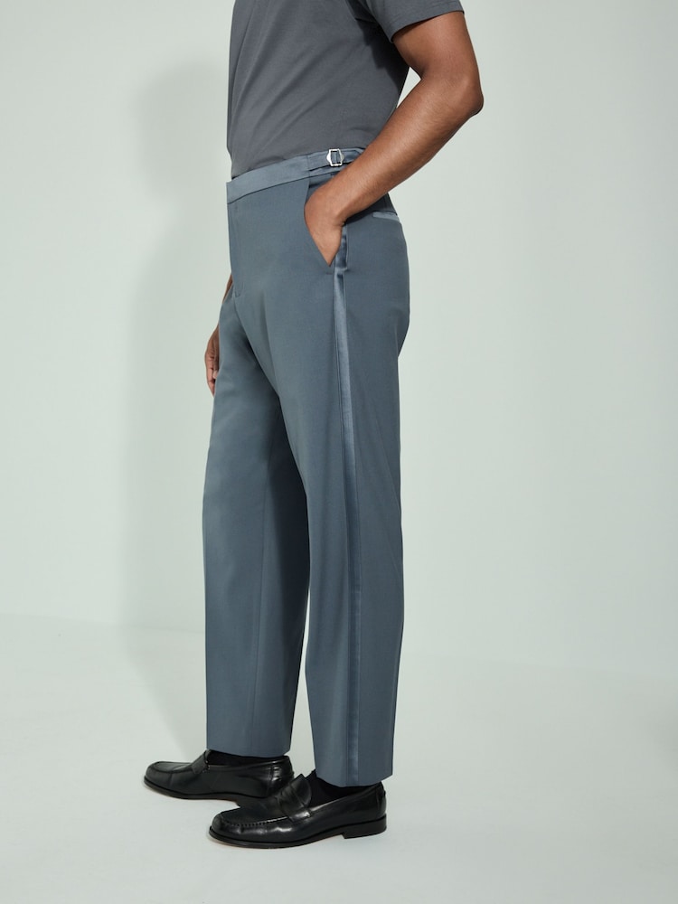 Bleu moyen - Coupe ajustée Tuxedo Pantalon de costume - Image 1 of 10