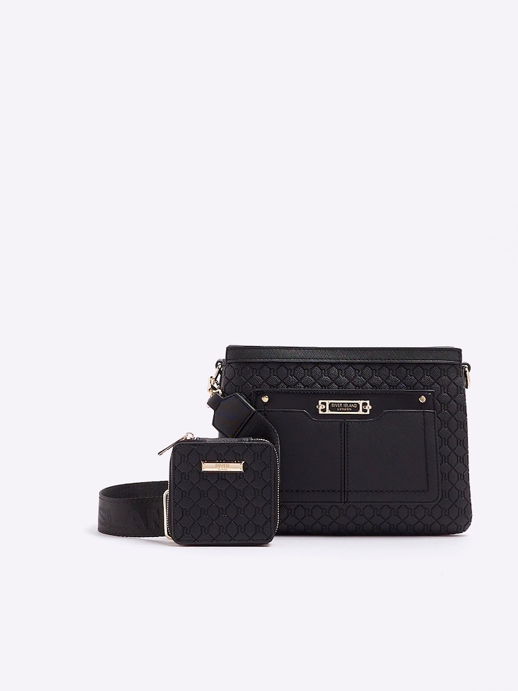 River Island Black Monogram Tri Comp Cross-Body Bag - Image 1 of 4