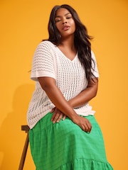 Yours Curve Green Tiered Check Midi Skirt - Image 1 of 6