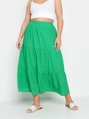 Yours Curve Green Tiered Check Midi Skirt - Image 2 of 6