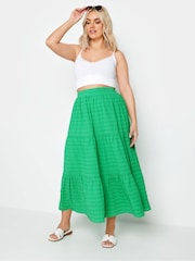 Yours Curve Green Tiered Check Midi Skirt - Image 3 of 6