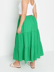 Yours Curve Green Tiered Check Midi Skirt - Image 4 of 6