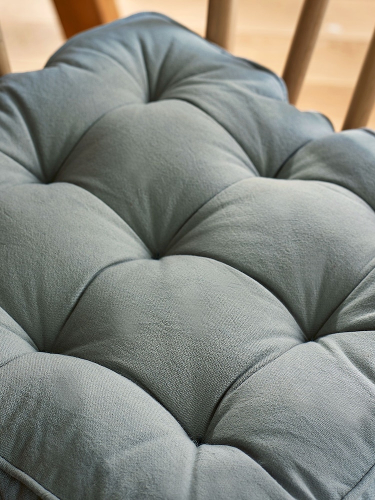 Sage Green Linen Look Padded 100% Cotton Dining Chair Seat Cushions - Image 3 of 3