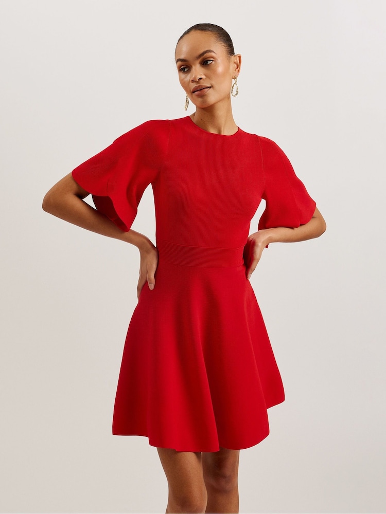 Ted Baker Red Oliviha Rib Engineered Skater Dress - Image 1 of 5