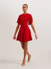 Ted Baker Red Oliviha Rib Engineered Skater Dress - Image 3 of 5