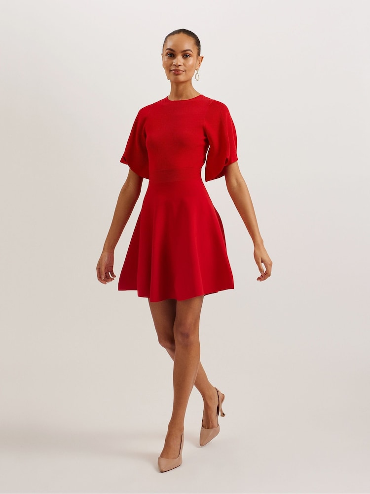 Ted Baker Red Oliviha Rib Engineered Skater Dress - Image 3 of 5