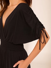 Lipsy Black V Neck Wrap Holiday Shop Jumpsuit - Image 2 of 4
