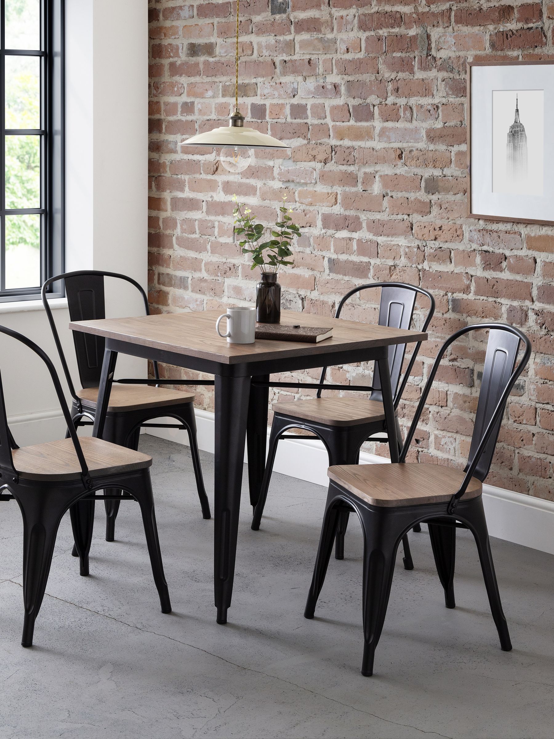 Julian Bowen Set Of 4 Grafton Metal Chairs - Mocha Elm/Black Dining | Industrial Style Kitchen Chairs for Dining Room, Kitchen Seat - Image 5