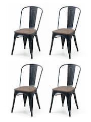 Julian Bowen Mocha Elm Black Grafton Metal Chairs Set Of 4 - Image 2 of 6