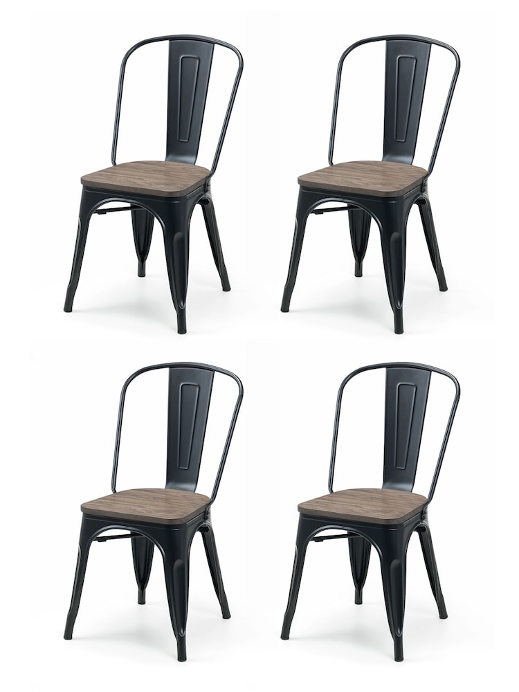 Julian Bowen Mocha Elm Black Grafton Metal Chairs Set Of 4 - Image 2 of 6