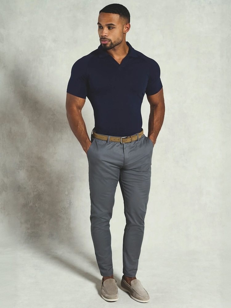 Tailored Athlete Blue Muscle Fit Jersey Buttonless Polo Shirt - Image 1 of 5 Tailored Athlete Blue Muscle Fit Jersey Buttonless Polo Shirt - Image 1 of 5
