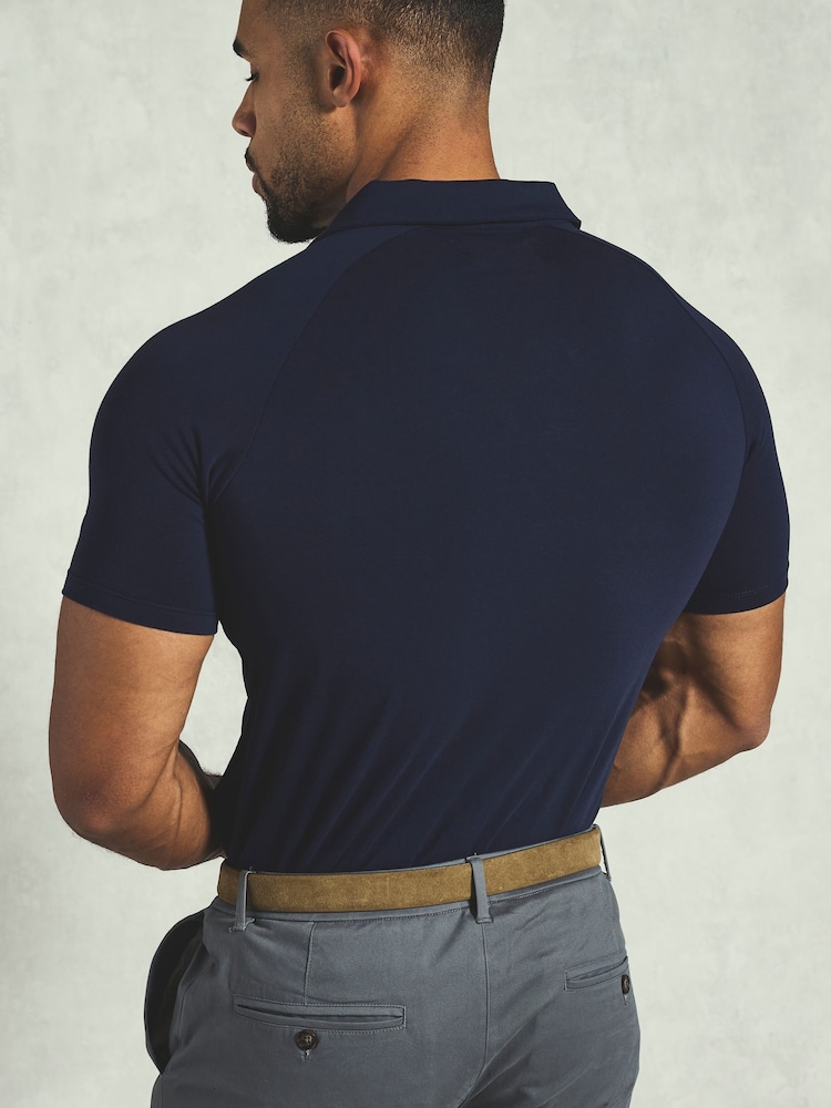 Tailored Athlete Blue Muscle Fit Jersey Buttonless Polo Shirt - Image 2 of 5 Tailored Athlete Blue Muscle Fit Jersey Buttonless Polo Shirt - Image 2 of 5