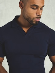 Tailored Athlete Blue Muscle Fit Jersey Buttonless Polo Shirt - Image 4 of 5