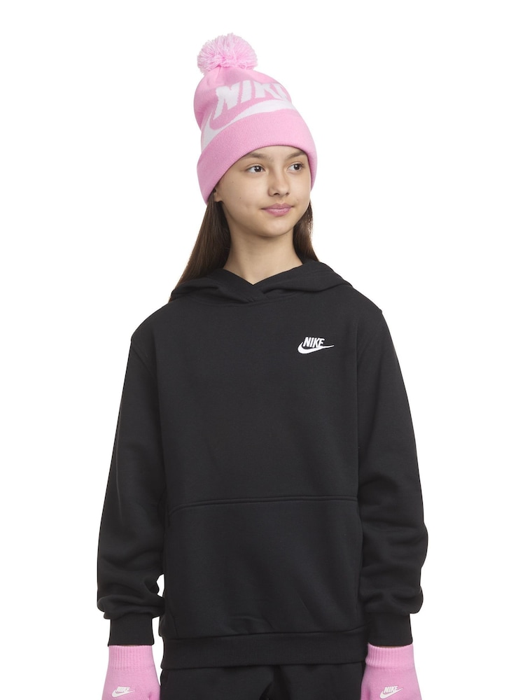 Nike Pink Swoosh Pom Beanie Hat and Gloves Set - Image 1 of 5 Nike Pink Swoosh Pom Beanie Hat and Gloves Set - Image 1 of 5