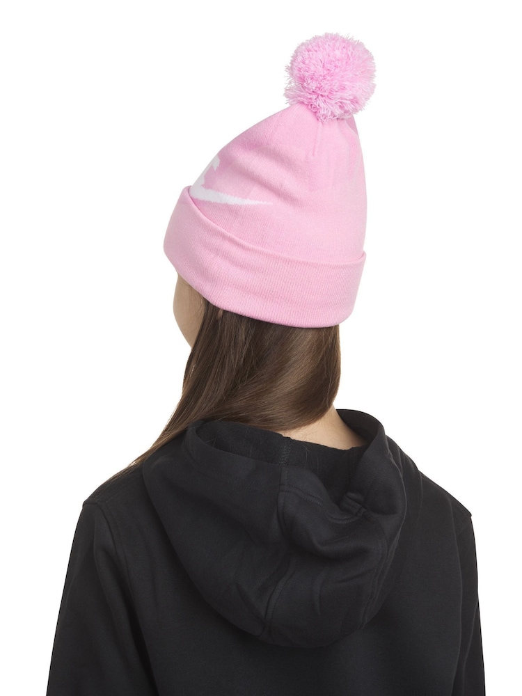 Nike Pink Swoosh Pom Beanie Hat and Gloves Set - Image 2 of 5 Nike Pink Swoosh Pom Beanie Hat and Gloves Set - Image 2 of 5