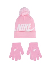 Różowy - Nike Swoosh Pom Beanie Hat and Gloves Set - Image 3 of 5