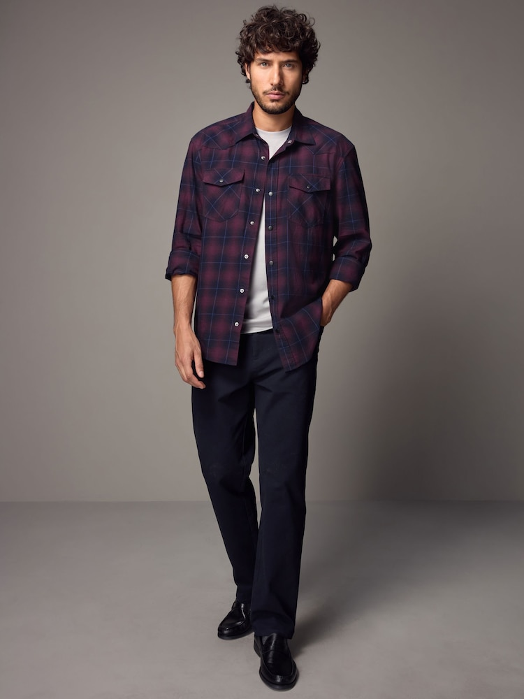 Red/Navy Blue Check Long Sleeve 100% Cotton Oxford Shirt - Image 2 of 9