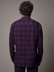 Red/Navy Blue Check Long Sleeve 100% Cotton Oxford Shirt - Image 3 of 9