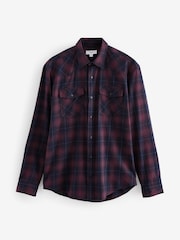 Red/Navy Blue Check Long Sleeve 100% Cotton Oxford Shirt - Image 5 of 9