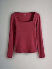 The Set Black/Cream/Berry Red/Leopard Print 4 Pack Rib Square Neck Long Sleeve T-Shirts - Image 10 of 15