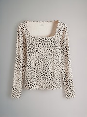 The Set Black/Cream/Berry Red/Leopard Print 4 Pack Rib Square Neck Long Sleeve T-Shirts - Image 11 of 15