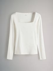 The Set Black/Cream/Berry Red/Leopard Print 4 Pack Rib Square Neck Long Sleeve T-Shirts - Image 12 of 15